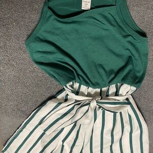 Green and White Striped Romper